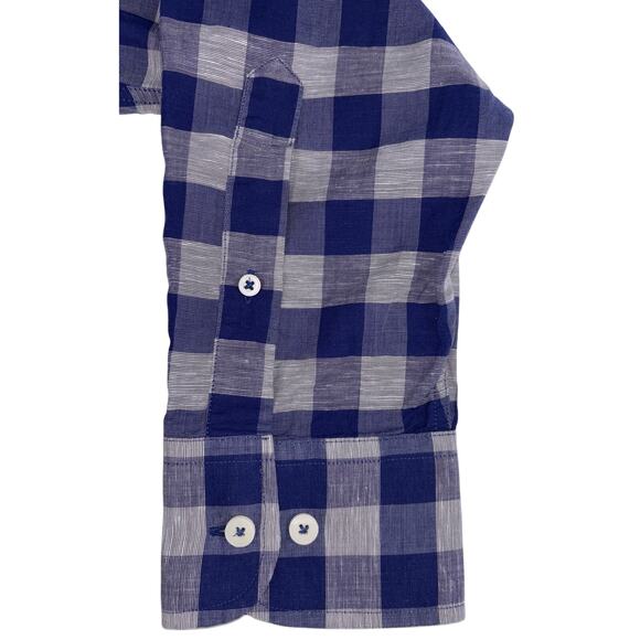 UNTUCKit Men's Button Up Shirt Blue Plaid XL Long Sleeve Cotton Linen Blend EUC - Picture 7 of 13